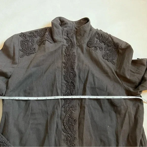 Anthropologie Love Sam XS Khaki Travis Beaded 100% Cotton Utility Jacket - Picture 10 of 14